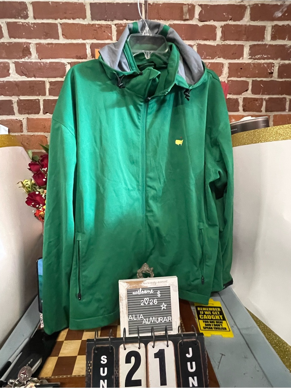 Masters Tech Men's Green Full-Zip Hooded Windbreaker Logo Jacket